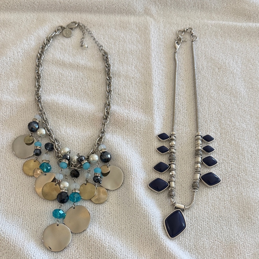 White House Black Market Silver and Blue Necklace Duo